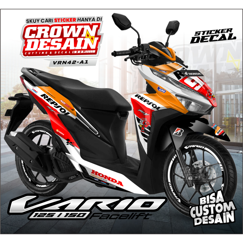 Sticker Decal for Honda Vario New 150-125 Putih Oranye - Decal Sticker All New Vario 2020 - Sticker 