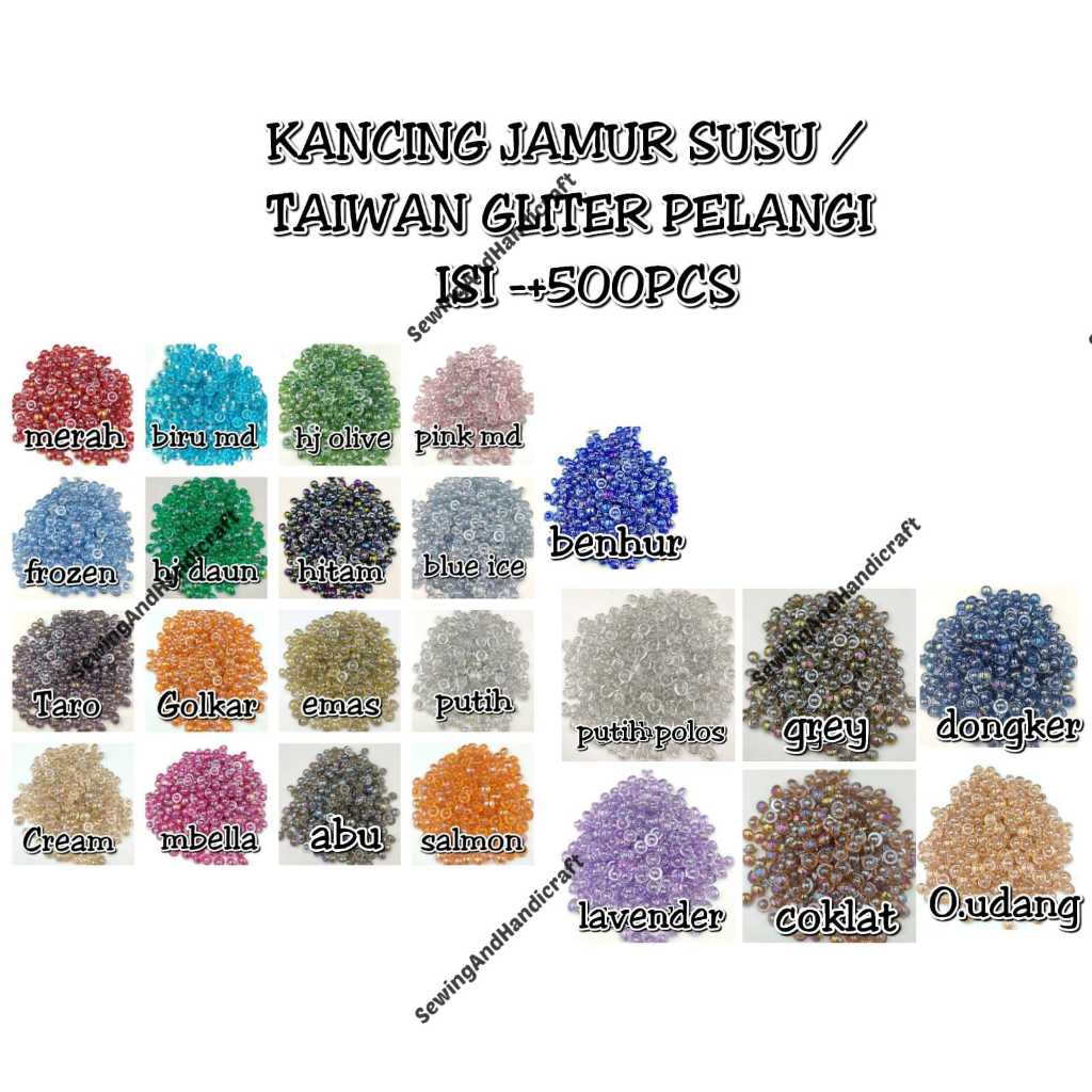 Kancing Hias/Kancing Kebaya/Kancing Jamur Gliter Taiwan pelangi / kancing wanita / kancing baju / Ka
