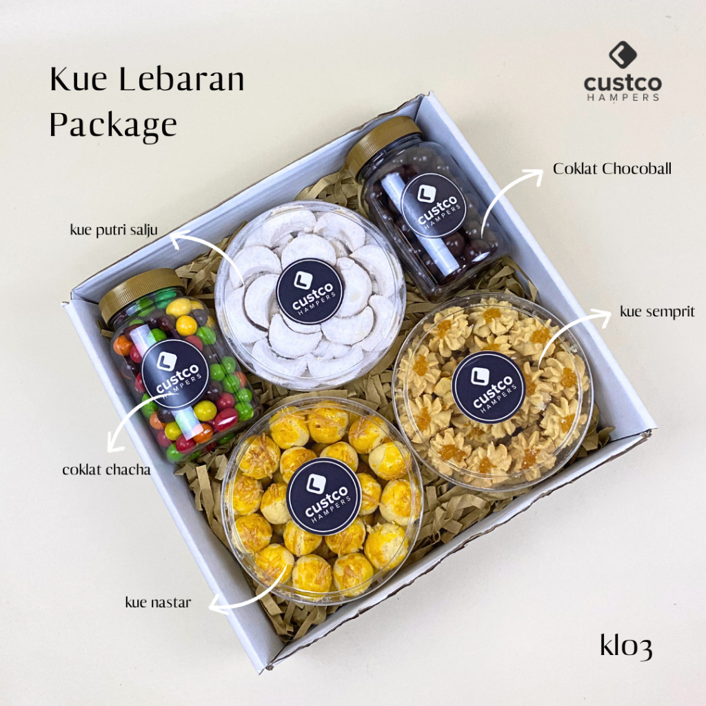 

Hampers Kue Lebaran Premium + Cokelat | KL03 | Custco Kue Kering | Parcel Kue Kastangel | Kue Putri Salju