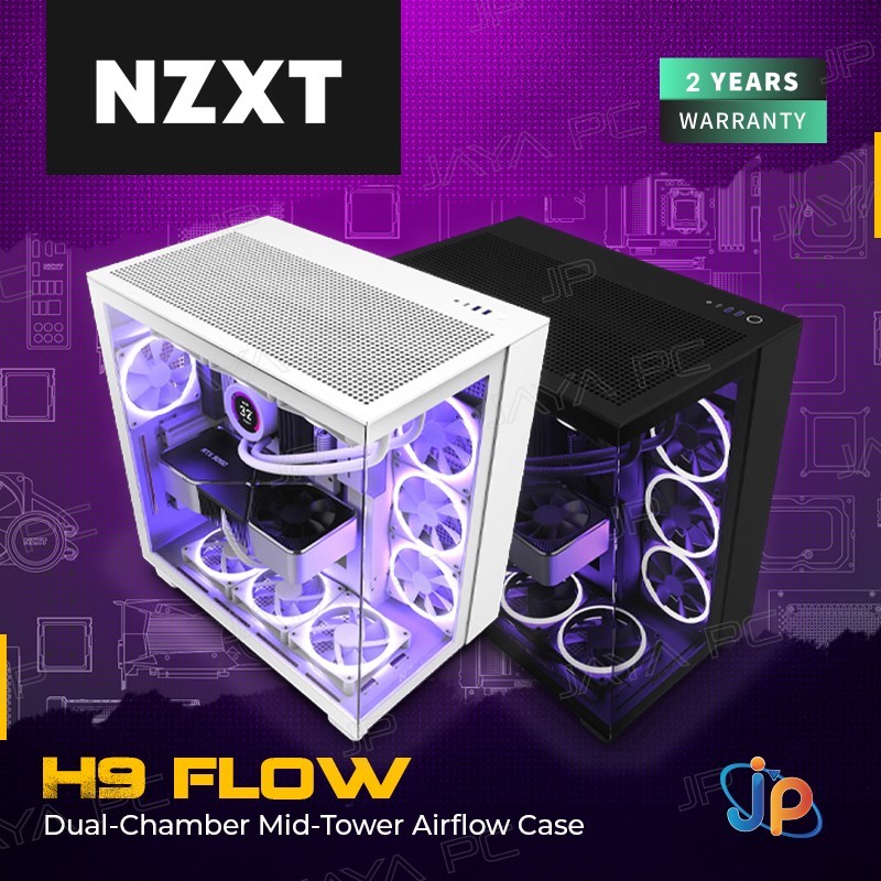 NZXT H9 Flow Gaming Case - Tempered Glass Casing - Putih