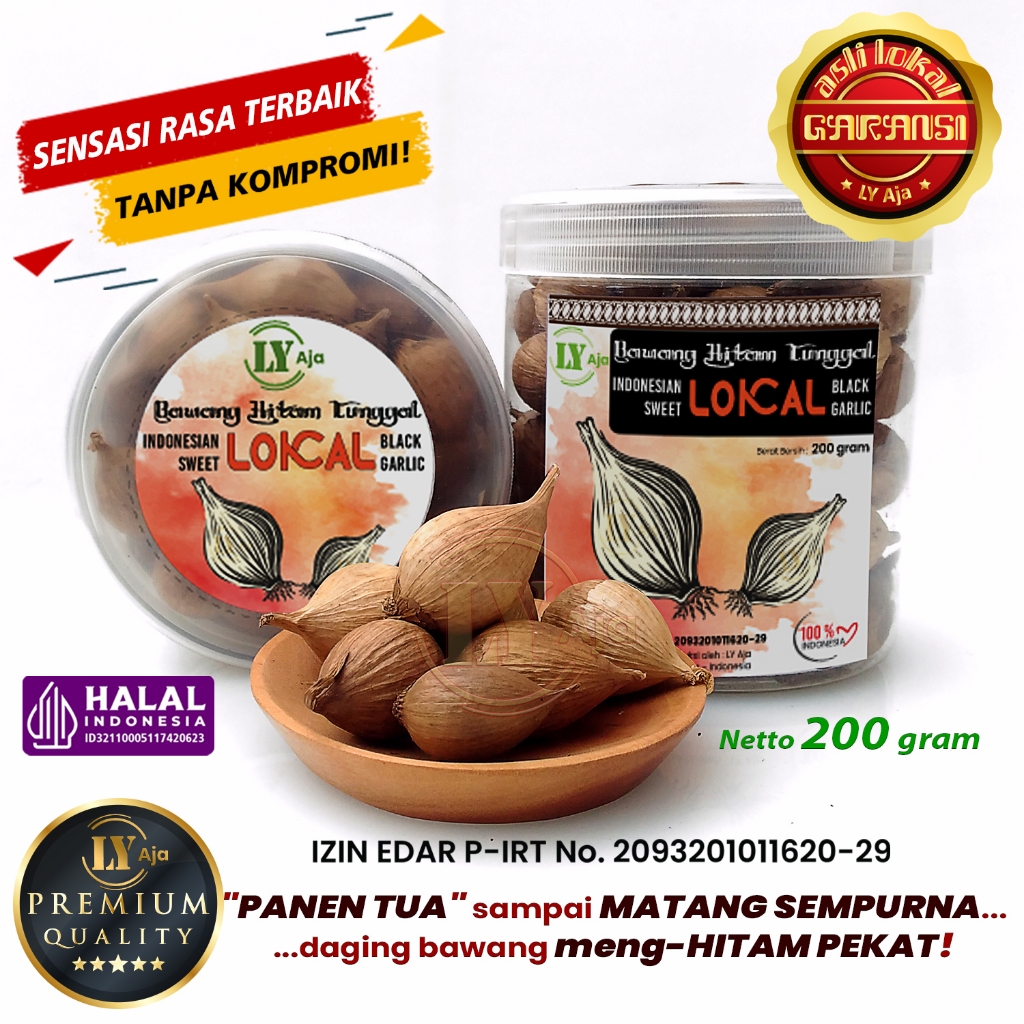 

Bawang Hitam Tunggal Lanang LOKAL 200 Gram LY Aja Super Premium Sweet Black Garlic 200 Gr