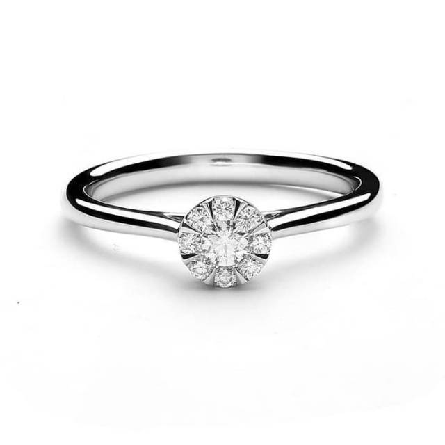 Cincin Solitaire Wanita Simpel Minimalis Berlian Eropa Emas Putih Cewek Kadar 18k/750