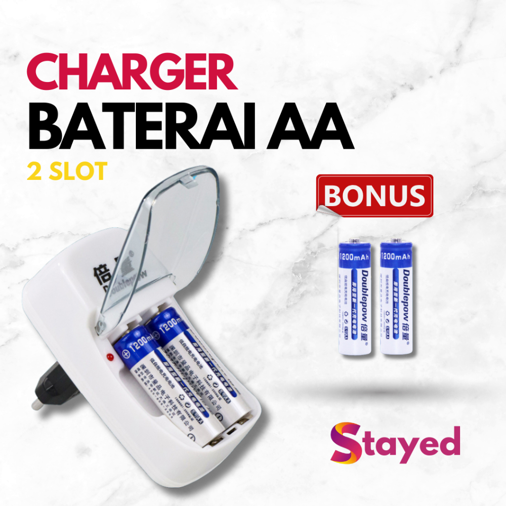 Doublepow Charger Baterai Rechargeable 2 Slot AA AAA with AA 2 PCS - DP-B01 1200/DP-UK95