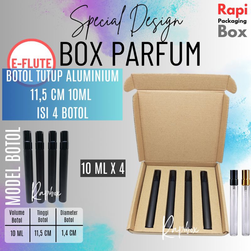 

Rapibox Box Khusus Parfum SPRAY KACA 10 ML 11,5 CM ISI 4 BOTOL E-Flute