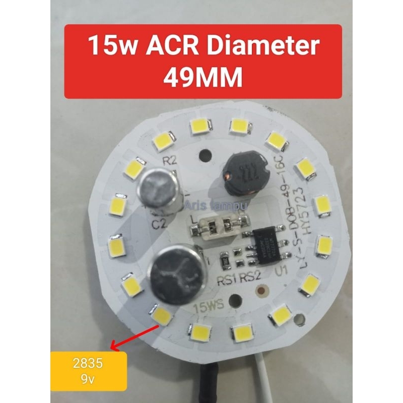 mesin lampu LED 15watt  9v nyala putih terang (D49mm)