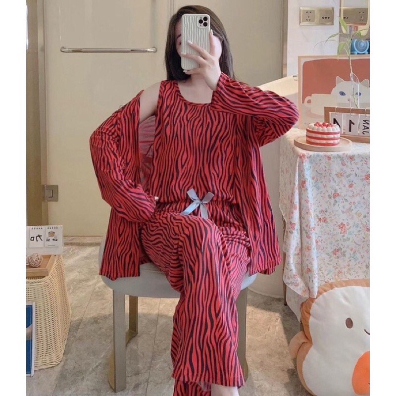 KZ_Stelan kimono 3in1 pp import / set baju tidur kimono 3in1 pp kekinian / Stelan kimono pp terbaru