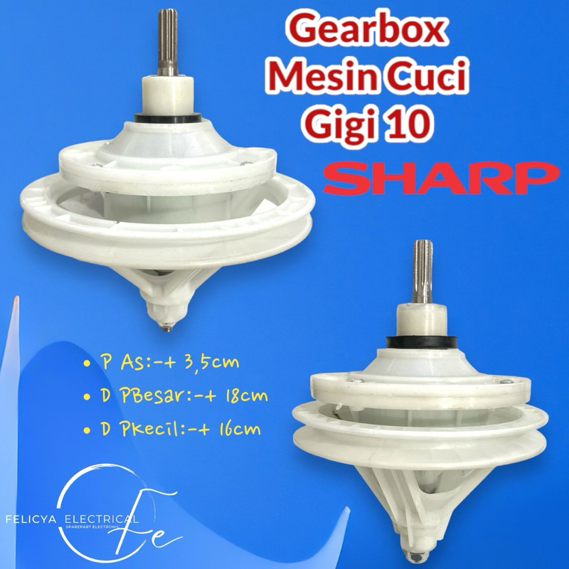 GEARBOX MESIN CUCI SHARP GIGI 10z PULLY BESAR & PULLY KECIL