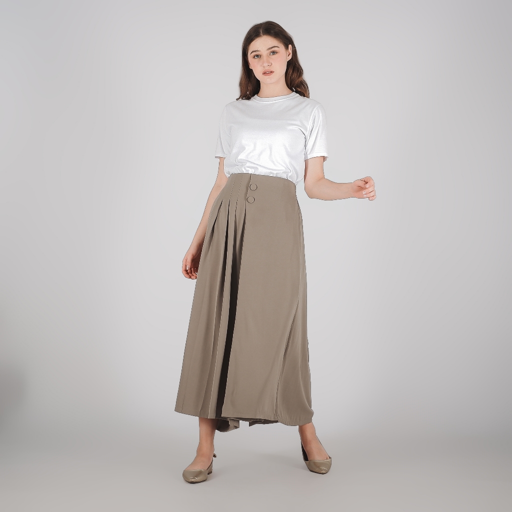 citraHusna Virginia Pleated Cullote Celana Kulot Wanita Bawahan Detail Rempel 0268 Khaki