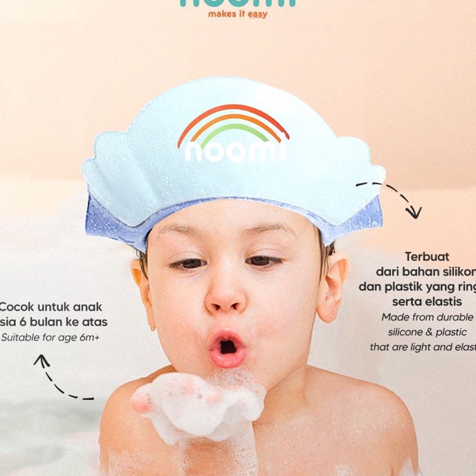 Terjangkau Noomi Shower Hat Topi Keramas Shampo Bayi Anti Air Waterproof Silikon