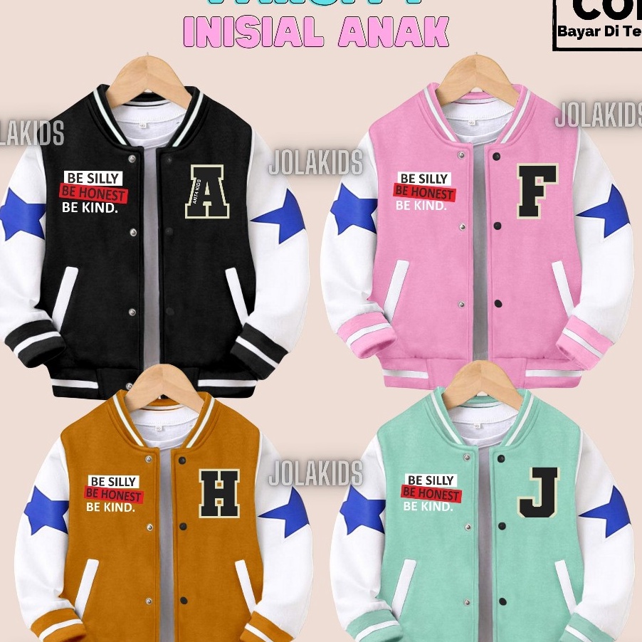 Potongan Jaket Varsity Baseball Anak INISIAL A F H  J Usia Umur 1 2 3 4 5 6 7 8 9 1 11 12 13 Tahun  