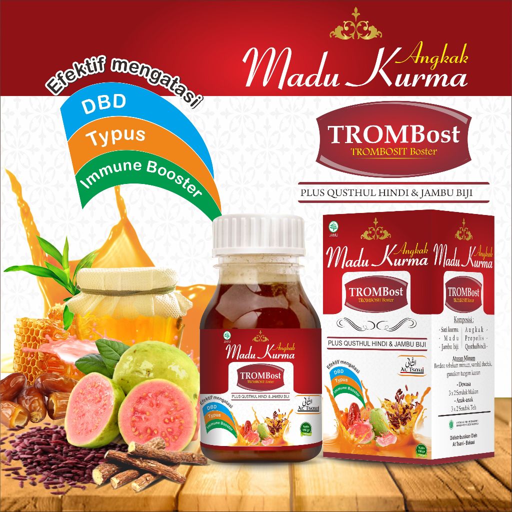 

Madu Kurma Angkak Trombost, Tipes, DBD, Demam, Radang
