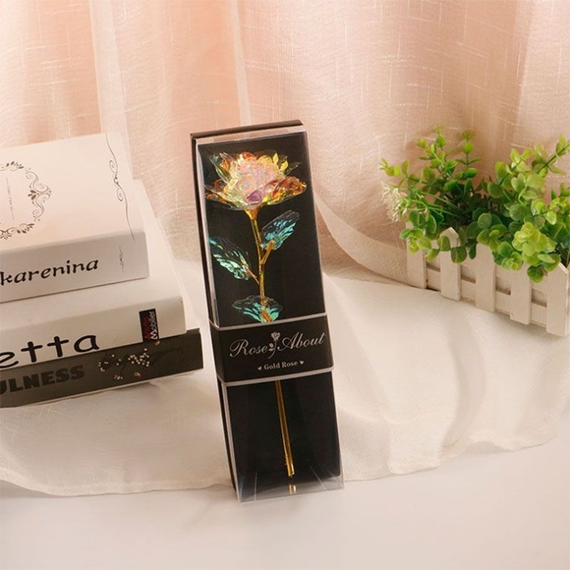 Bunga mawar dekorasi gold foil gift rose artificial flower/bunga mawar plastik dalam kemasan box V-0