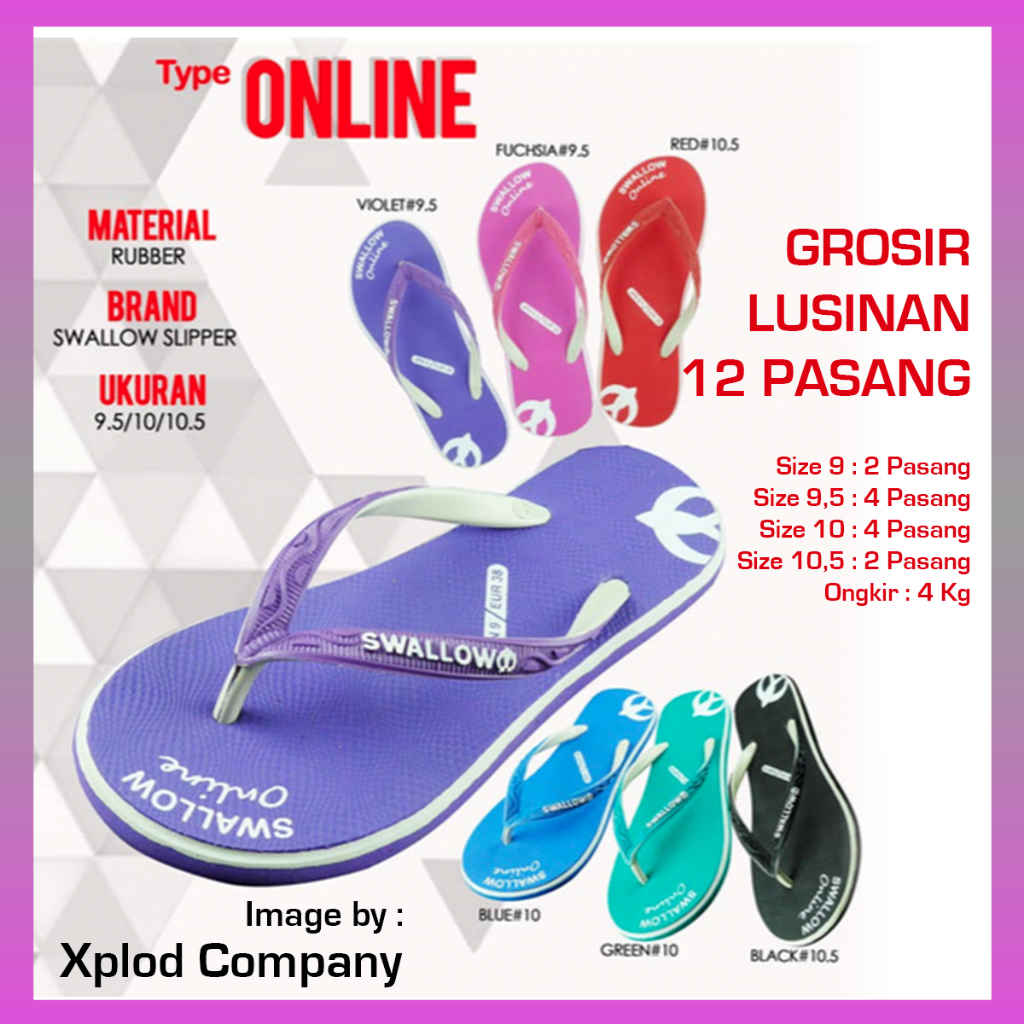 (12 Pasang) Grosir Lusinan Sandal Swallow Online Premium Ukuran Seri 9 – 10.5 Swallow Grosiran