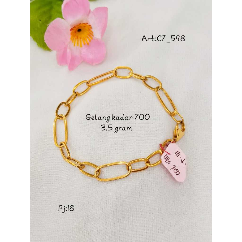 Gelang Emas Asli Motif Regal Polos Kadar 700 berat 3.5 gram ukuran 18 CM