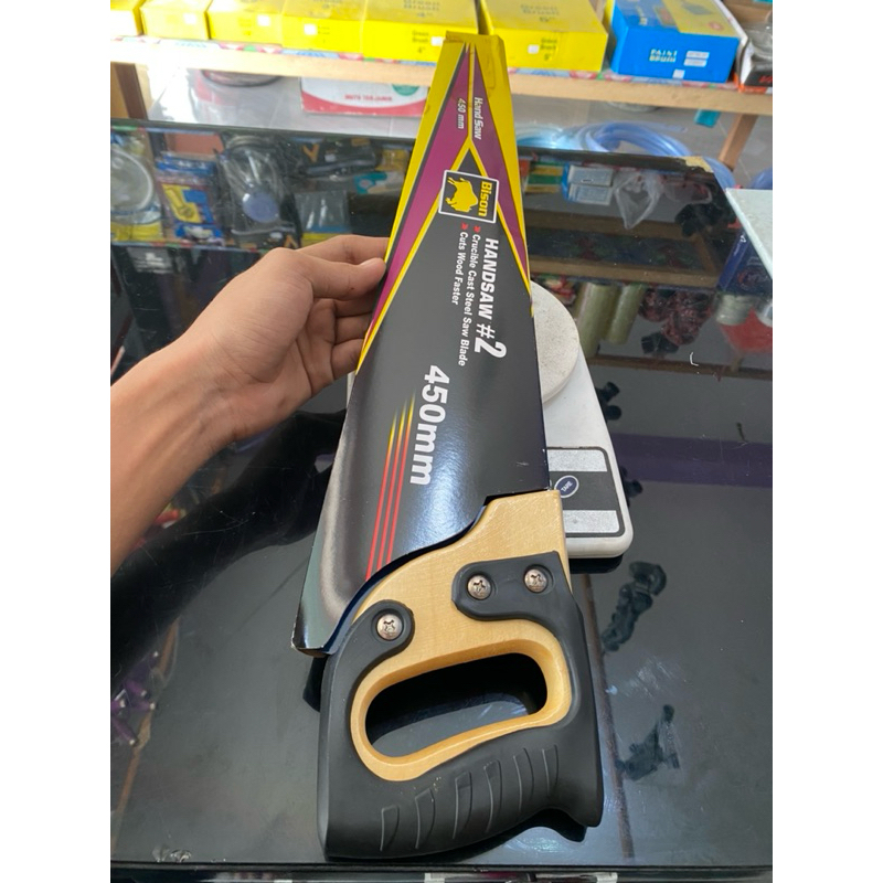 Gergaji tangan gergaji gorok kayu Bison Eltoro new 2 asah 18 inch