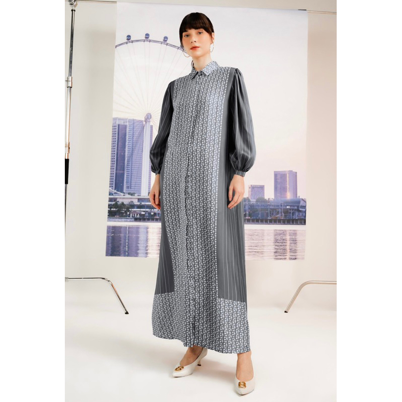 Monogram Maxi Dress Graphite Tan Benang Jarum Buttonscarves