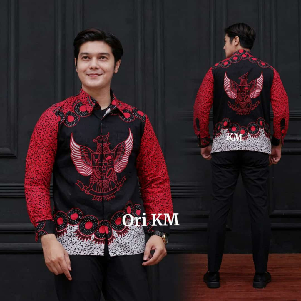 BAJU KEMEJA GARUDA BAJU BATIK PANCASILA BATIK GARUDA PRIA MERAH HITAM
