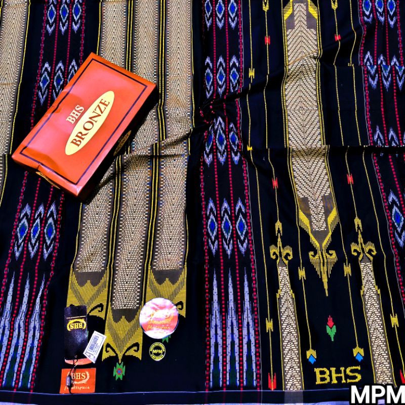 SARUNG BHS MASTERPIECE MOTIF MPM GREAD BRONZE WARNA HITAM MOTIF FULL TIMBUL SONGKET