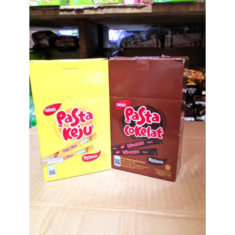 

Nabati Pasta Keju Richeese dan Pasta Cokelat Richoco (1 Box isi 30 pcs x 8 gr).