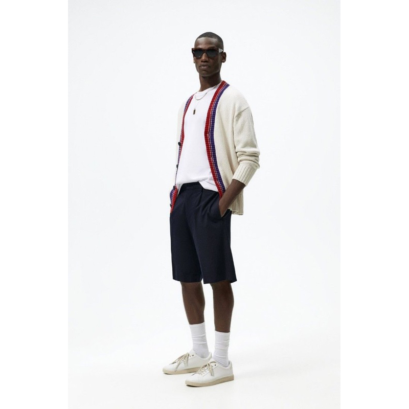 Cardigan Knit Zara V With Pocket Letter Jacquard