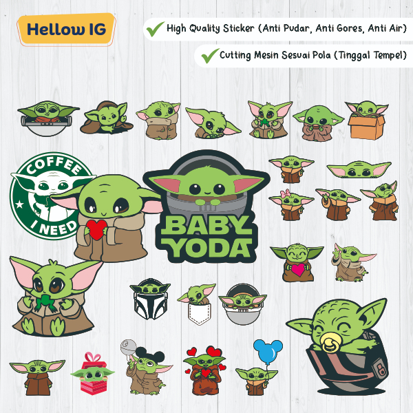 

STICKER PACK | STIKER BABY YODA WATERPROOF LUCU GELAS BOTOL HP KOPER PREMIUM