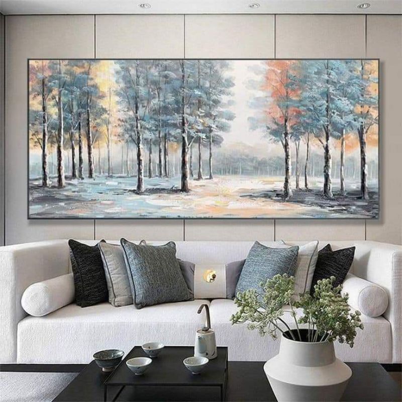 WRM_Pajangan Dinding Aesthetic, Lukisan Pohon Landscape,Hiasan Dinding,Dekorasi Rumah,Size 150×80 cm