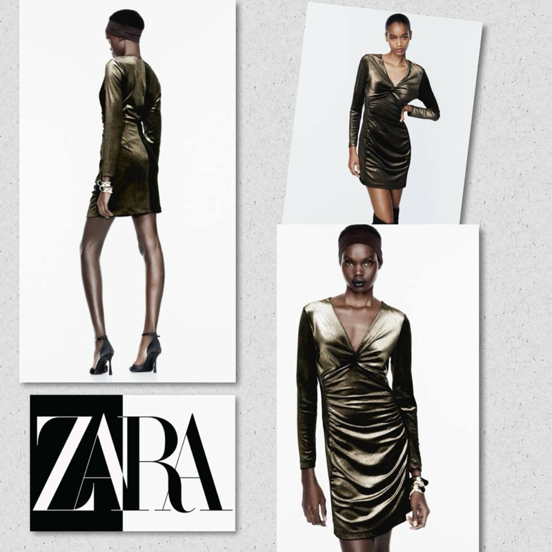 Zara velvet mini dress gold New with tag
