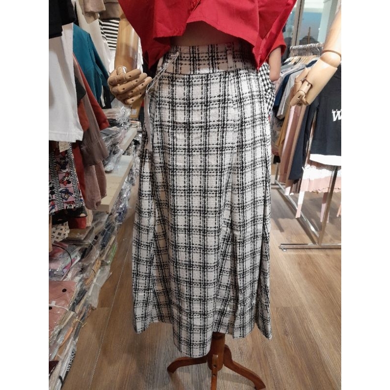 ZARA ORI SALE TWEED SKIRT Rok Pleated Skirt Panjang Maxi Midi Polos Satin