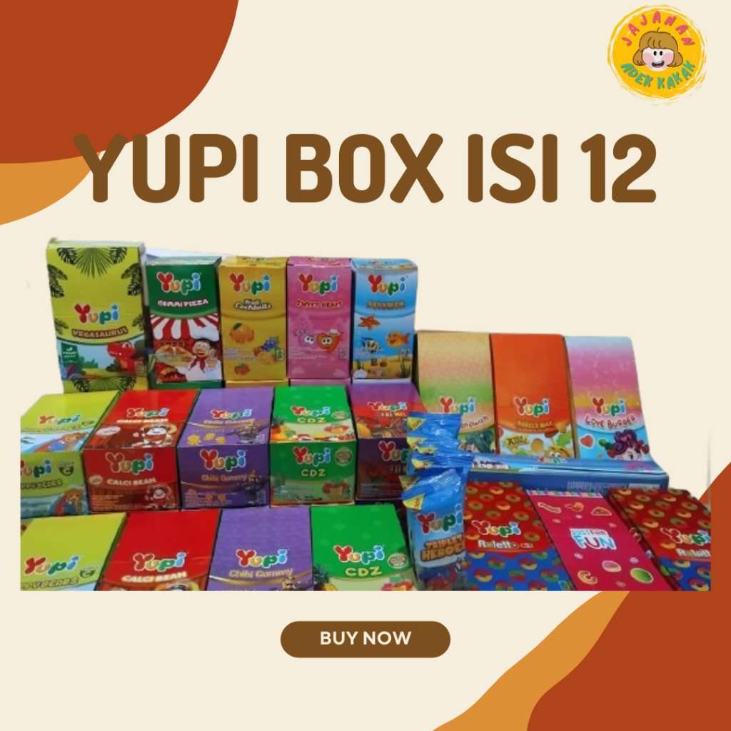 

Yupi Box Isi 12 Pcs 16 Rasa Burger Max | Love Burger | Waffle Sandwich | Happy Bears | Zugi Zagi Zug | Rolleto | Calci Bean | Chibi Gummy | Just For Fun | Pizza | Gummy CDZ | Fruit Cocktail | Sweet Heart | Aquarium | Beat Me | Vegasaurus