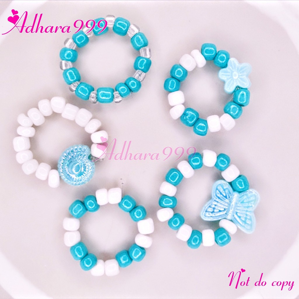 [5PCS] Beads Ring Aesthetic - Cincin Manik Manik - Cincin Manik KPOP Korean Fashion - Cincin Set