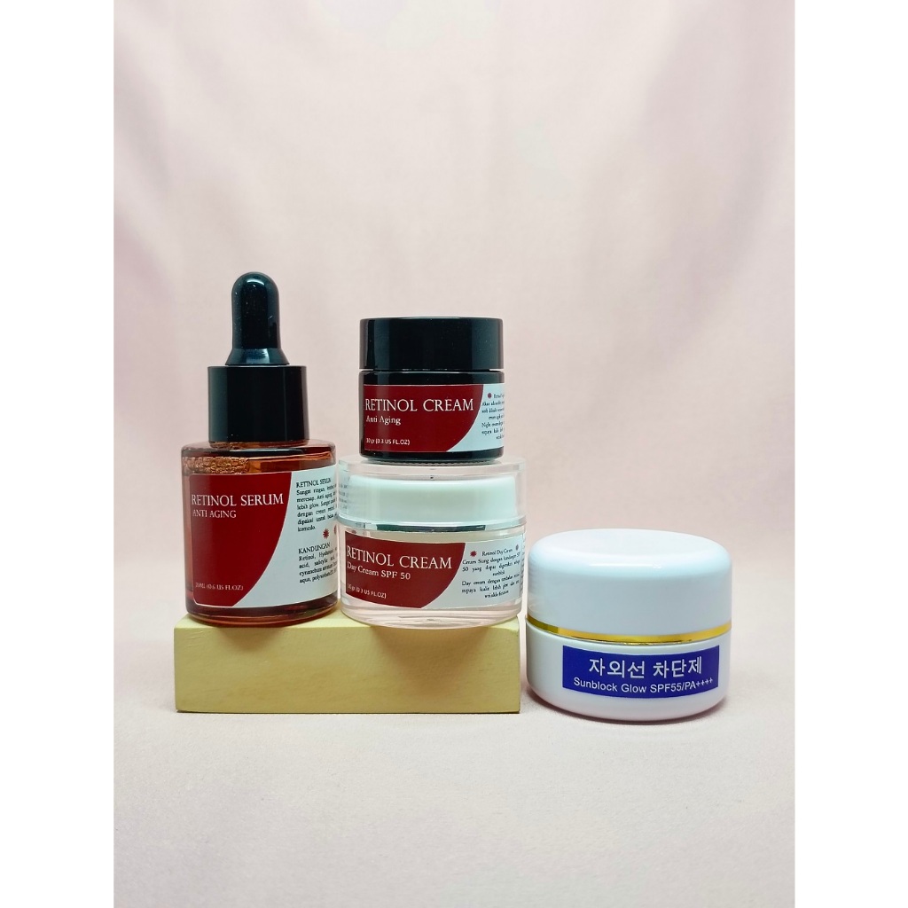PAKET RETINOL DAY & NIGHT 4 IN 1 Penghilang Flek Hitam Tebal & Bekas Jerawat ( Serum Retinol, Retino