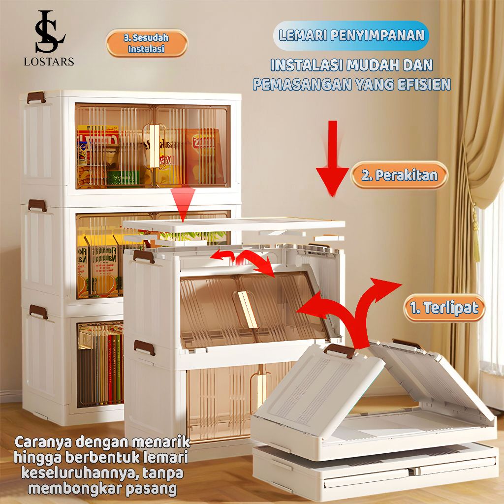 LOSTARS Y5&Y6  /Rak Buku Serbaguna/Rak Kabinet Plastik Lipat/Rak Buku Plastik Lipat Tanpa Dirakit /L
