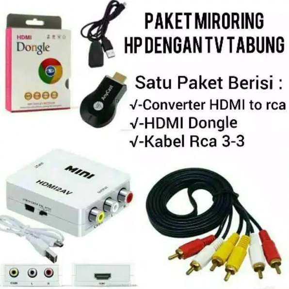 Qcb PAKET MIRRORING HP KE TV TABUNG ANYCAST HDMI DONGLE HDMI2AV