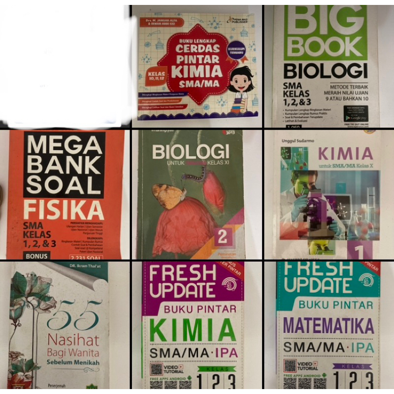 PRELOVED BUKU BELAJAR BIOLOGI FISIKA KIMIA MATEMATIKA  / BUKU BEKAS SEKOLAH SMA / BUKU SNBT / BUKU I