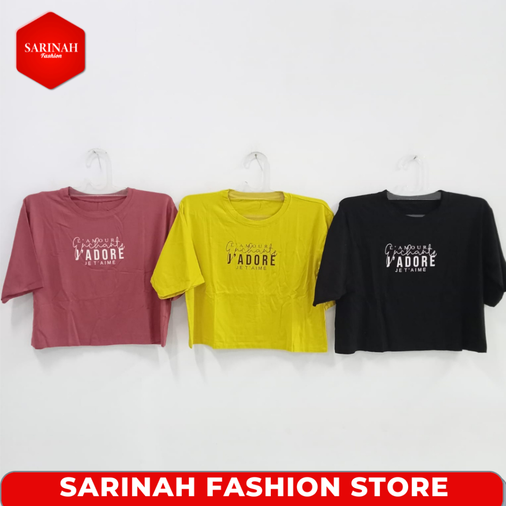 Kaos Crop Top Wanita Lengan Pendek Motif Tulisan