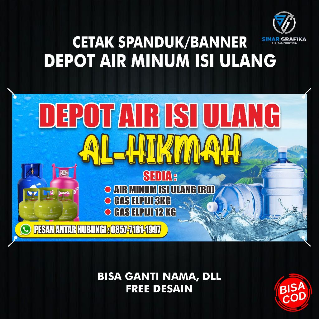 CETAK SPANDUK DEPOT AIR ISI ULANG | BANNER DEPOT AIR MINUM ISI ULANG | BISA REQUEST DESAIN