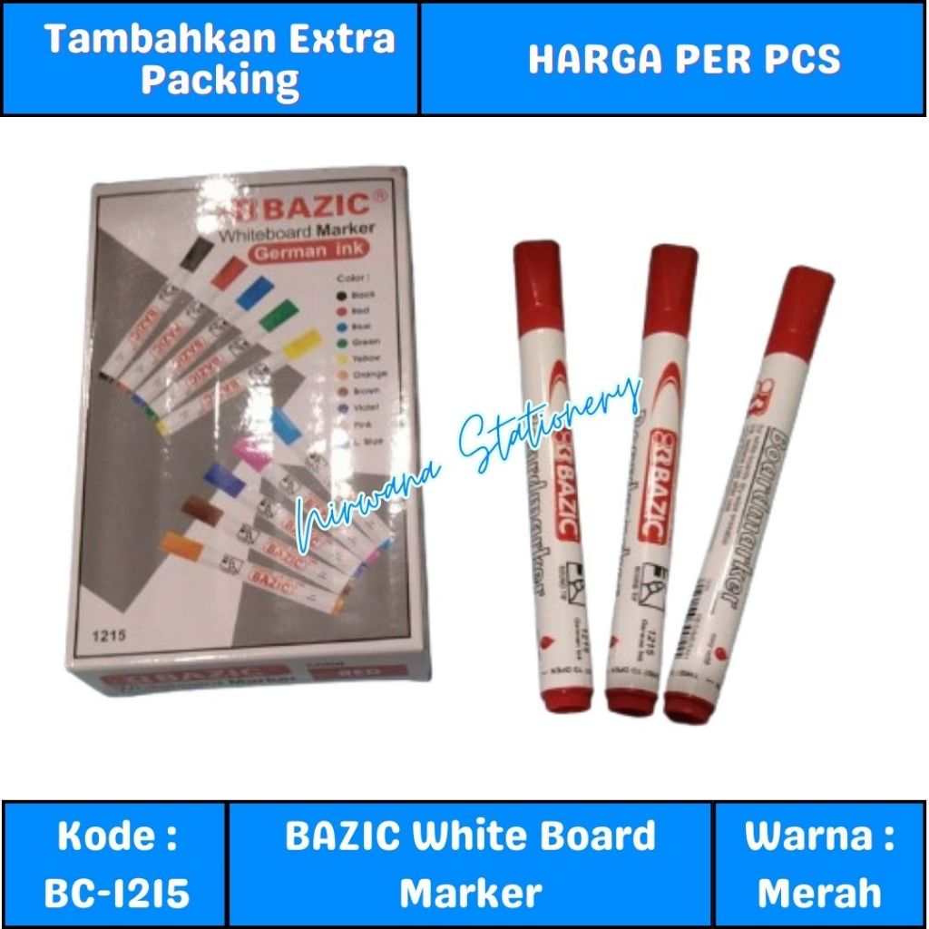 

Bazic White Board Marker 1215 Merah / Spidol Papan Tulis
