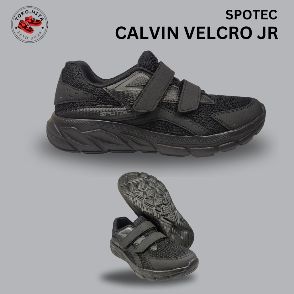 Sepatu Sekolah Anak SPOTEC CALVIN VELCRO JR HITAM/HITAM Original