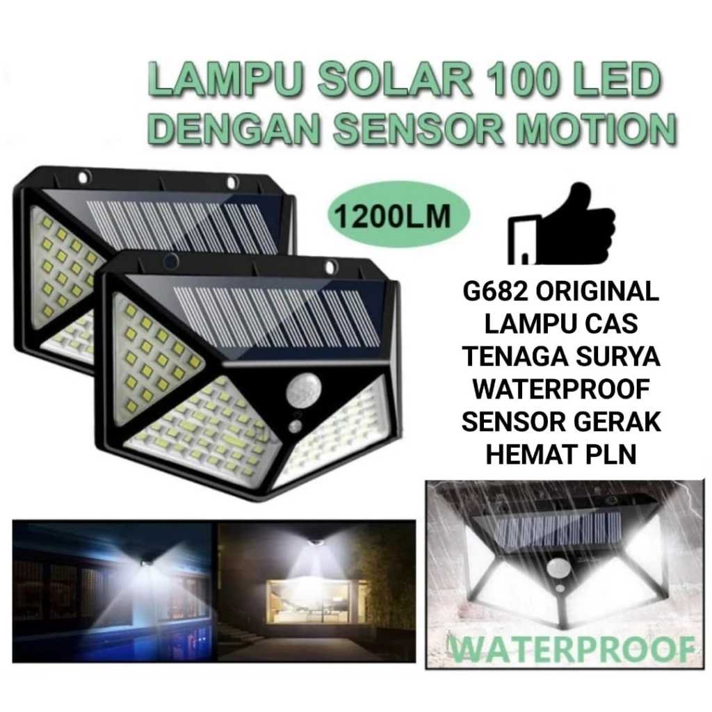 G682 ORIGINAL LAMPU LED CAS SOLAR TENAGA SURYA WATERPROOF SENSOR GERAK HEMAT PLN 100 LED OUTDOOR LAM