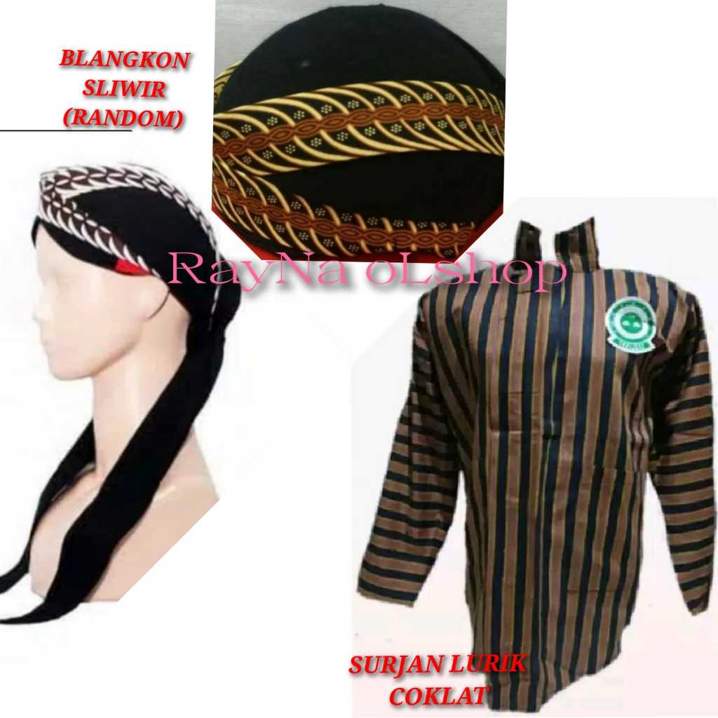 SETELAN BAJU LURIK PRIA ADAT JAWA JOGJA SOLO | SURJAN LURIK COKLAT HITAM & BLANGKON SLIWIR | PAKAIAN