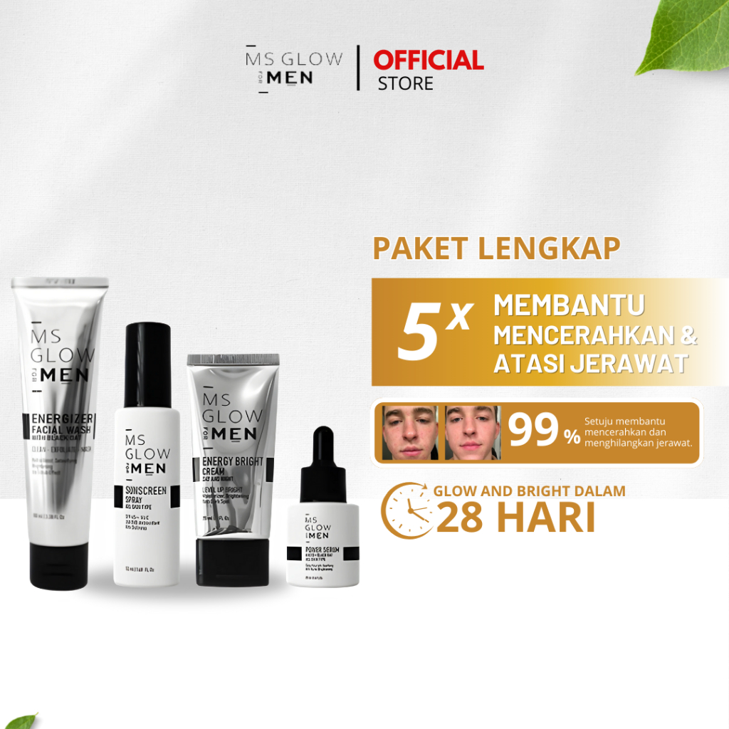 RST MS Glow Men Paket Lengkap Skincare Pria Mencerahkan Wajah Menghilangkan Jerawat Kulit Kusam COD