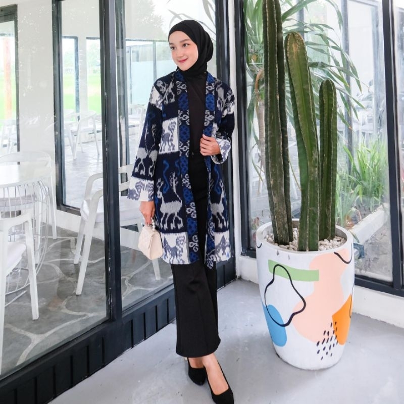 outer tenun panjang - blazer tenun wanita