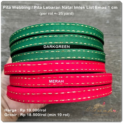 

GPITA-124 : Pita Webbing / Pita Lebaran Natal Imlek List Emas 1 cm (per rol)