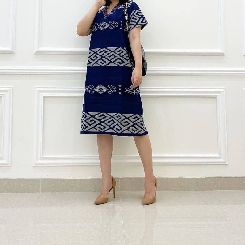 Tunik tenun etnik wanita lengan panjang / Dress batik modern wanita / Dress tenun wanita lengan pend