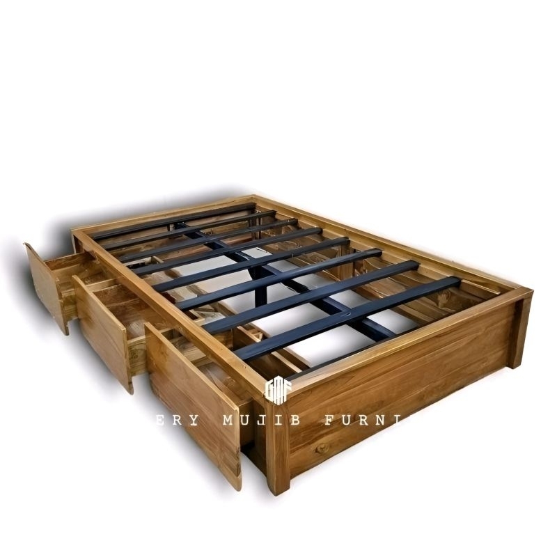 tempat tidur laci minimalis dipan kayu jati, dipan divan lesehan jati - Kasur 120x200cm