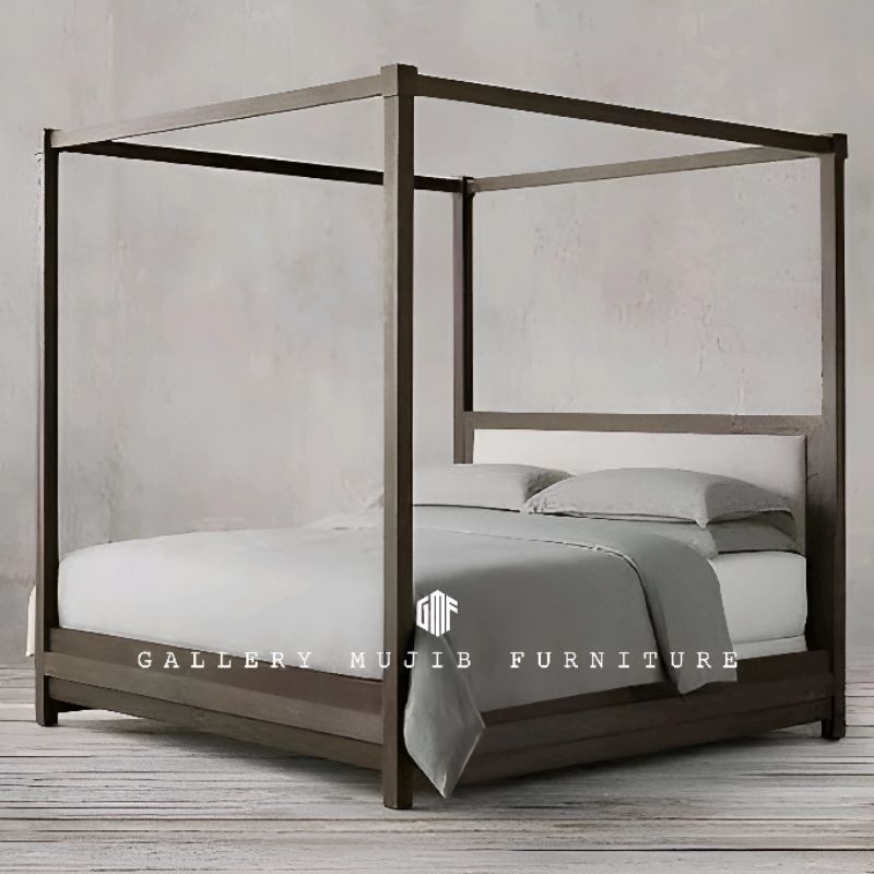 Tempat Tidur Kayu Jati Model kelambu Minimalis dipan kanopi klasik