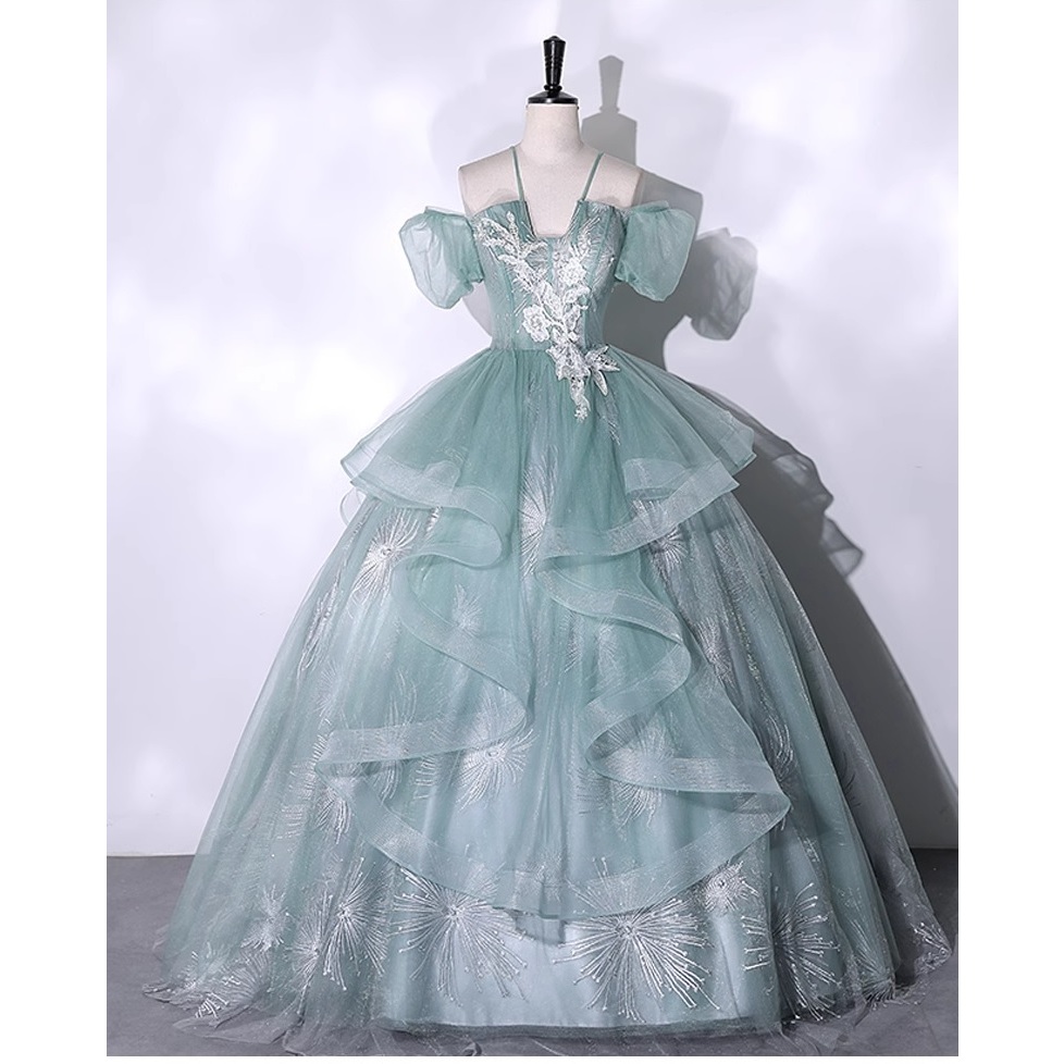 Gaun Pengantin 2402001 Hijau Sage Sabrina V Neck Wedding Dress
