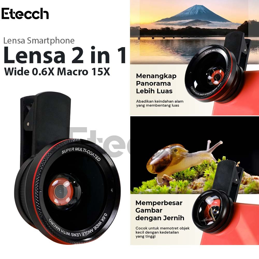 Lensa Smartphone 2 in 1 Wide Angle 0.6X Macro 15X
