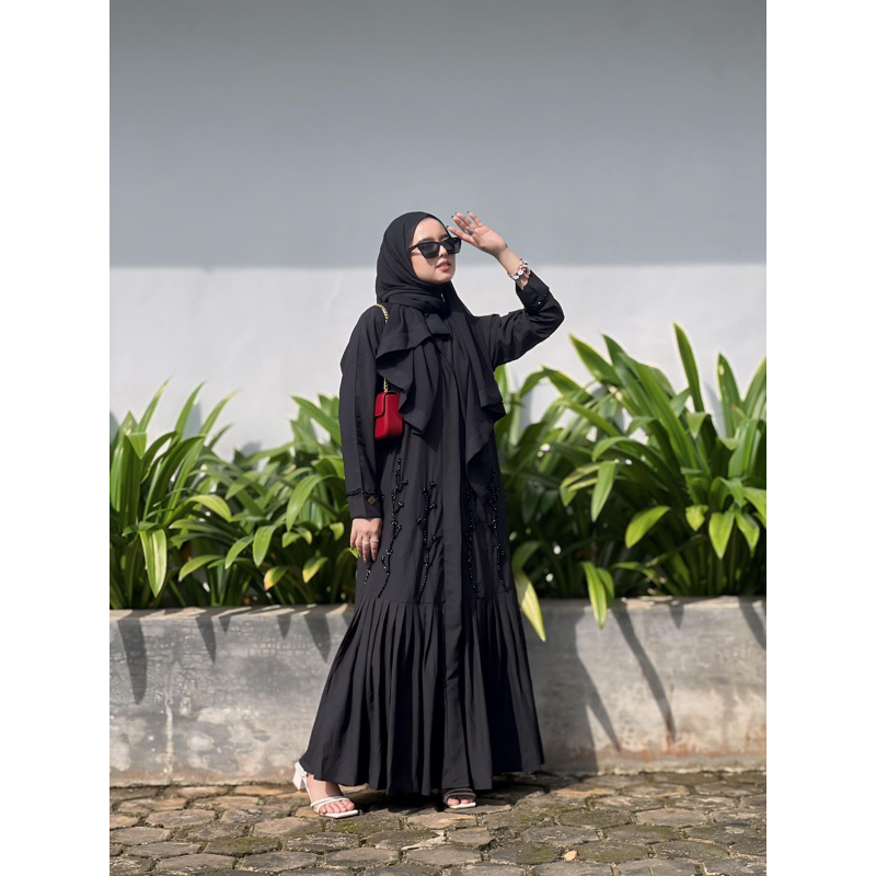 Nurasagaf - Eimaan abaya | Abaya hitam mewah gamis syari | abaya set hijab