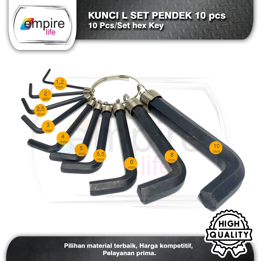 Kunci L set Pendek 10pcs | Kunci L besi solid | Kunci L murah